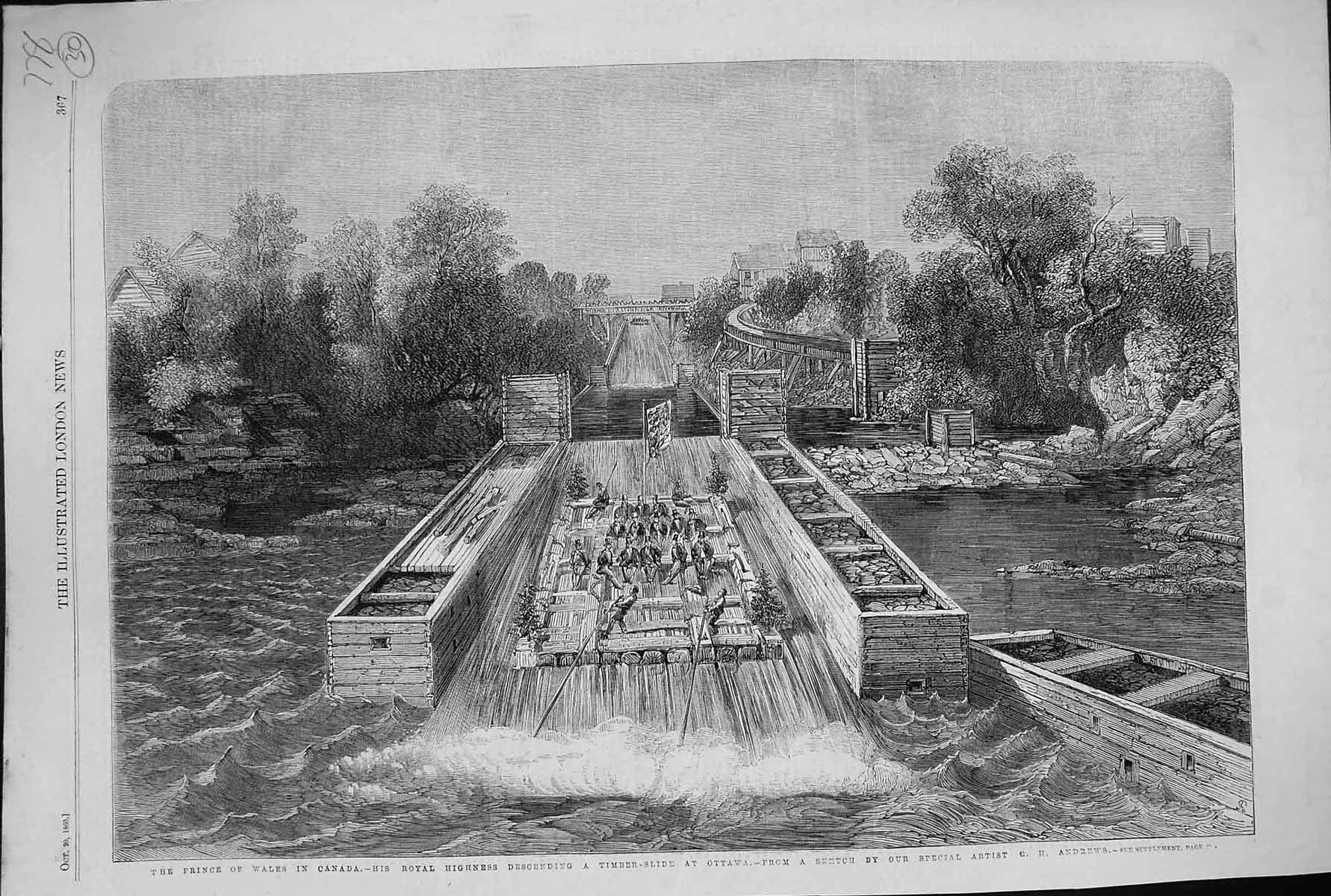 Old *6066 1860 Prince Wales Canada Descending Timber Slide Ottawa Riv