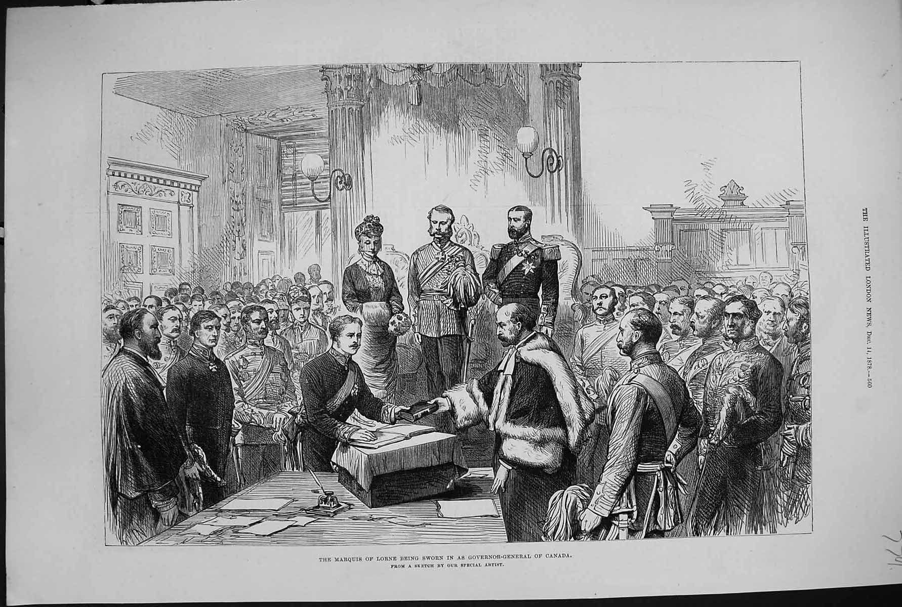 Old Antique Print 1878 Marquis Lorne Sworn Governor-General Canada Anique 19th