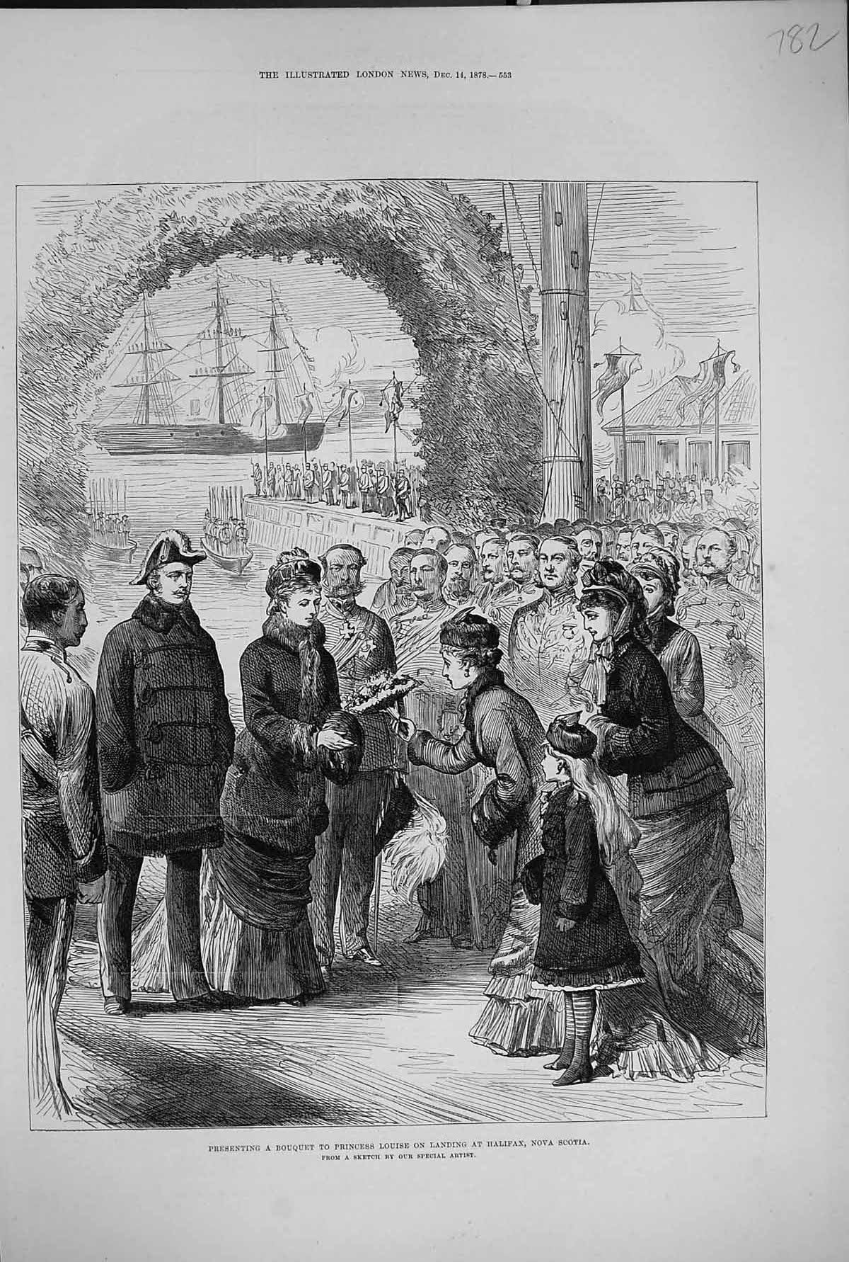 Old 1878 Presenting Boquet Princess Louise Ship Landing Halifax Nova Victorian