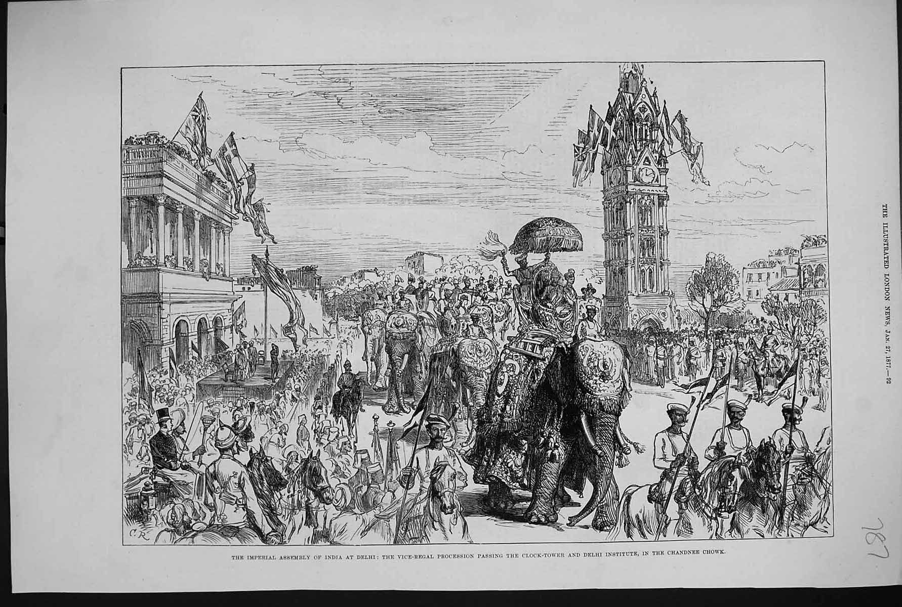Old 1877 Imperial Assembly India Delhi Vice-Regal Procession Chandnee Victorian