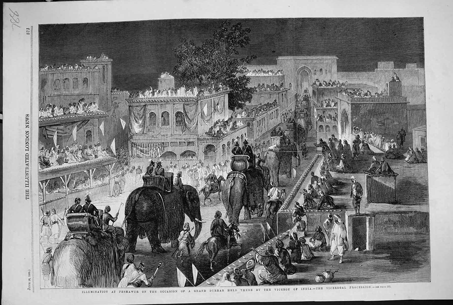 Old 1860 Viceregal Procession Peshawur Grand Durbar Viceroy India Ele Victorian