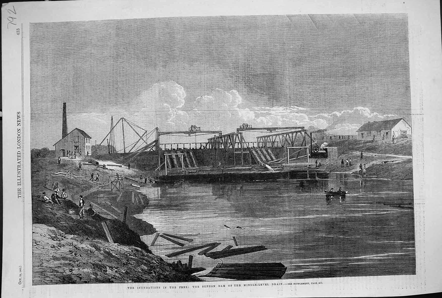 Old 1862 Inundations Fens Floods Syphon Dam Middle-Level Drain River Victorian