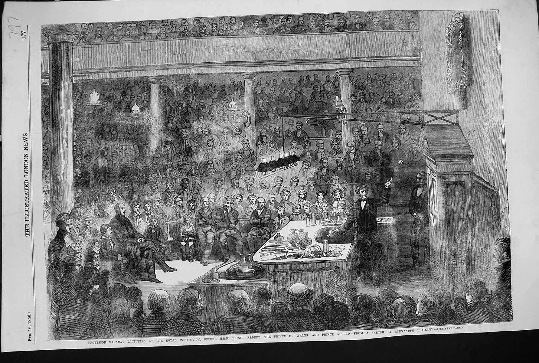 Old 1856 Professor Faraday Lecturing Royal Institution Prince Albert Victorian