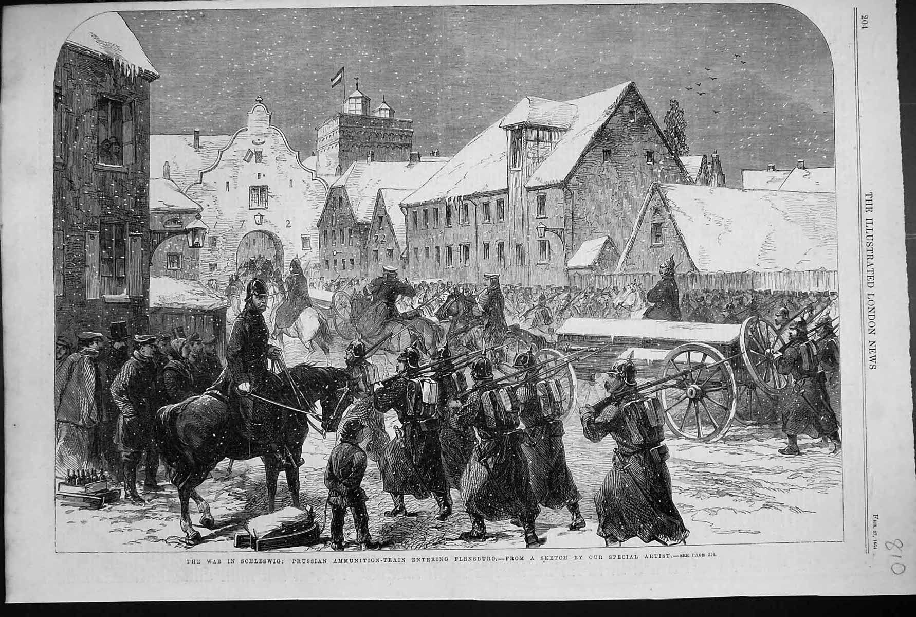 Old Print 1864 War Schleswig Prussian Ammunition Train Flensburg Siers W 19th