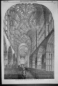 Original Old Antique Print 1858 Sherbourne Minster Interior Architecture 19th