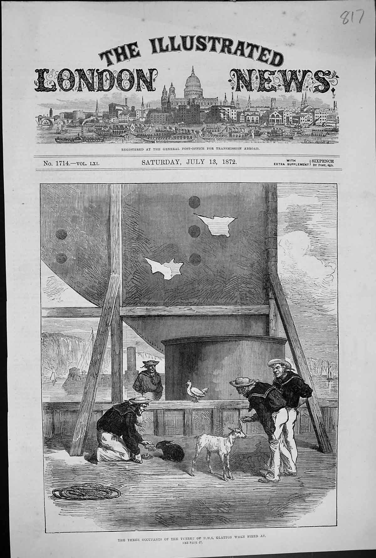 Old 1872 Animals Goat Rabbit Chicken Turret Ship H.M.S. Glatton Sailo Victorian