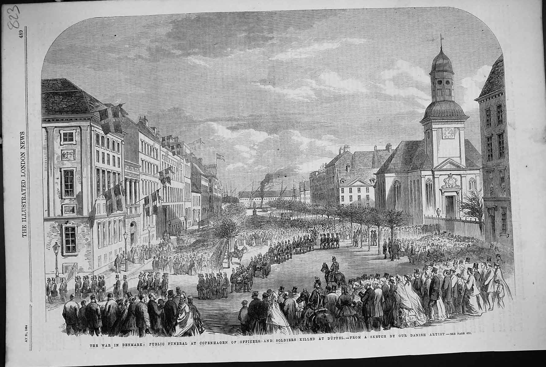 Old Print 1864 War Denmark Public Funeral Copenhagen Officers Siers Dupp 19th