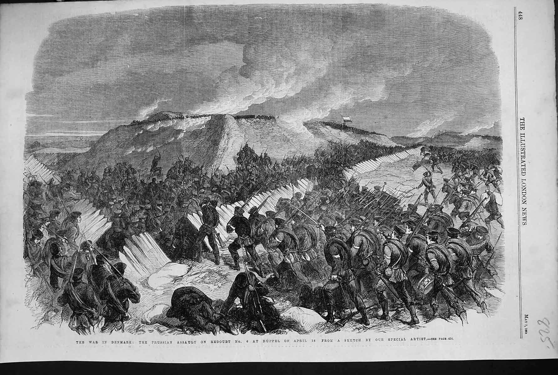 Antique Print 1864 War Denmark Prussian Assault Redoubt Duppel Siers Battle