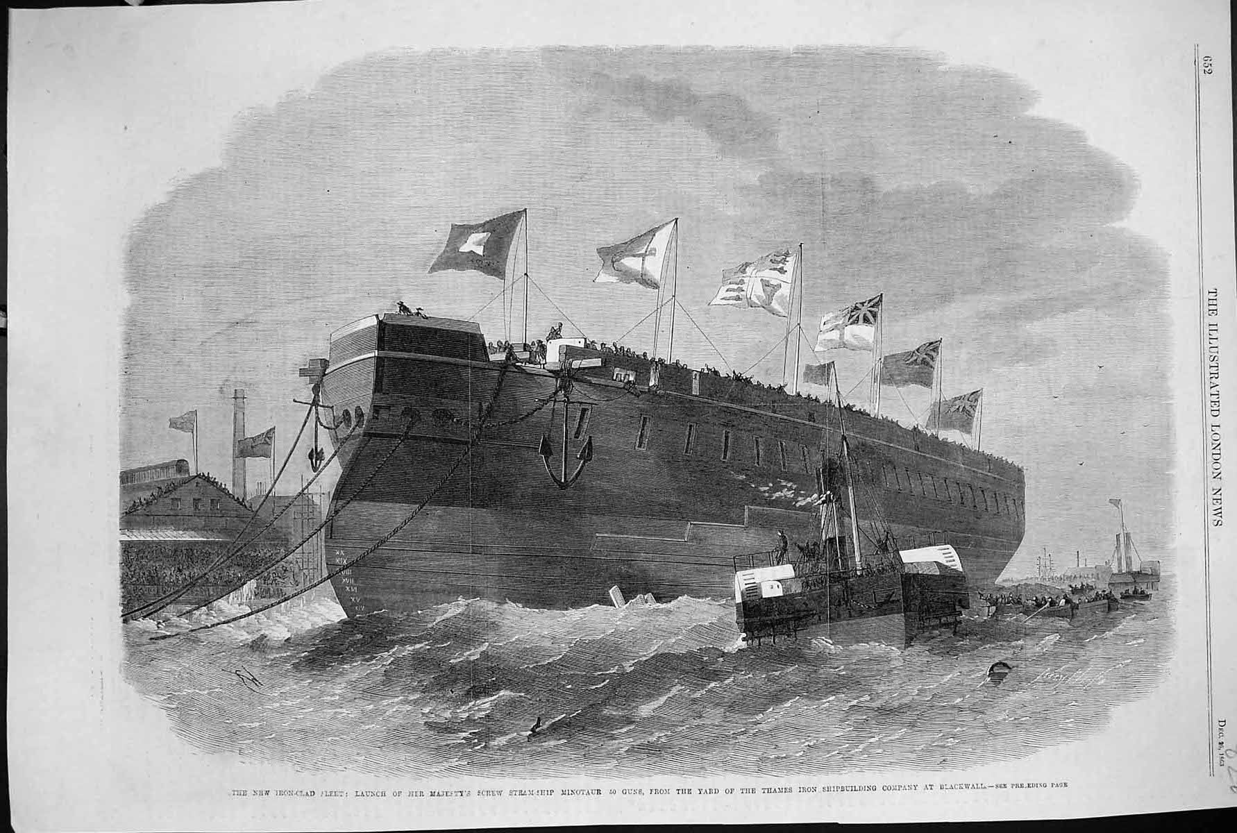 Old 1863 Iron-Clad Fleet Majesty Steam Ship Minotaur Thames Shipbuild Victorian