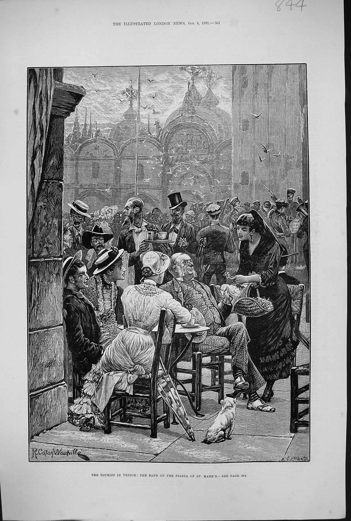 Antique Old Print 1881 Tourist Venice Music Band Piazza St. Mark'S Woodville