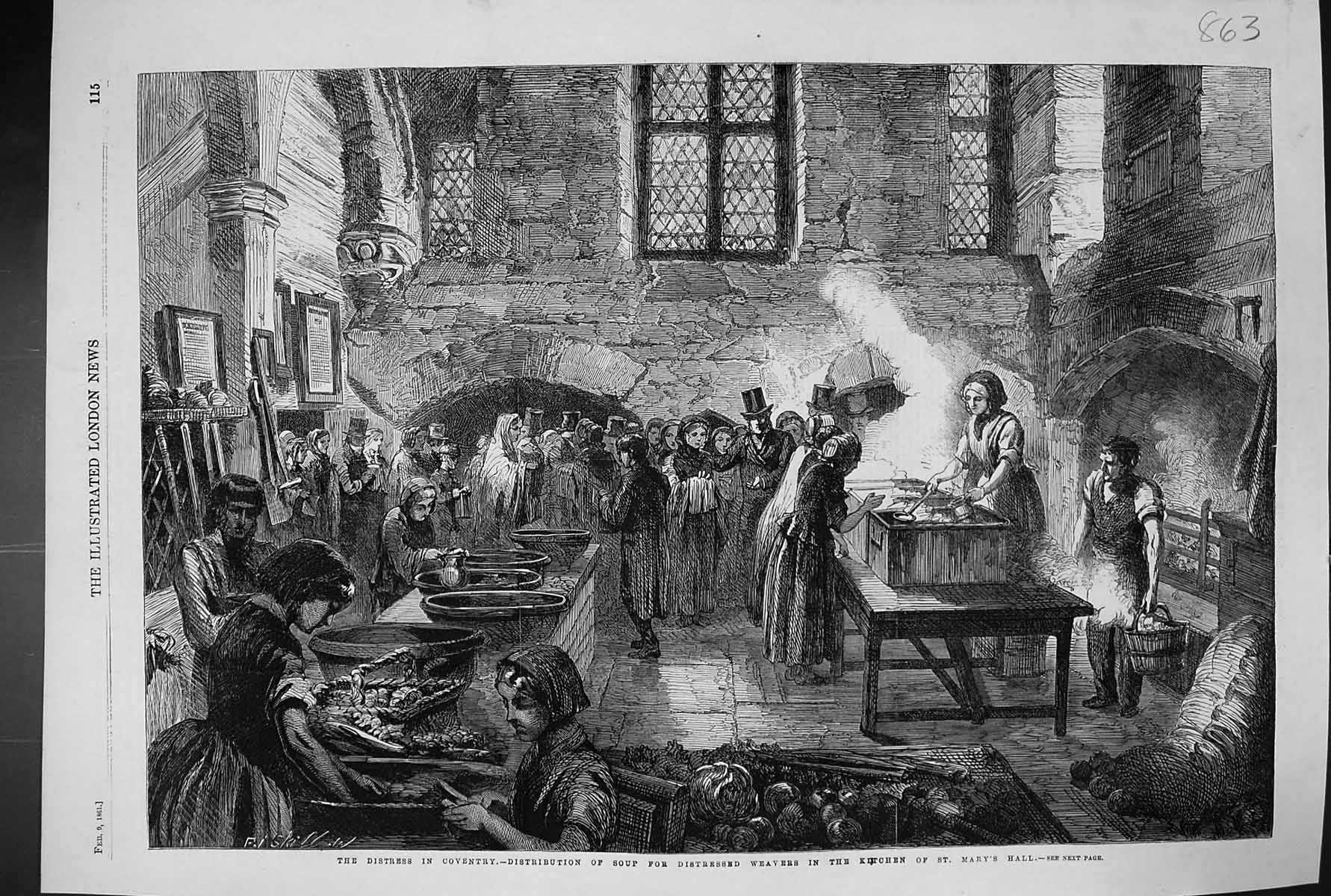 Old 1861 Distress Coventry Distribution Soup Weavers Kitchen St. Mary Victorian