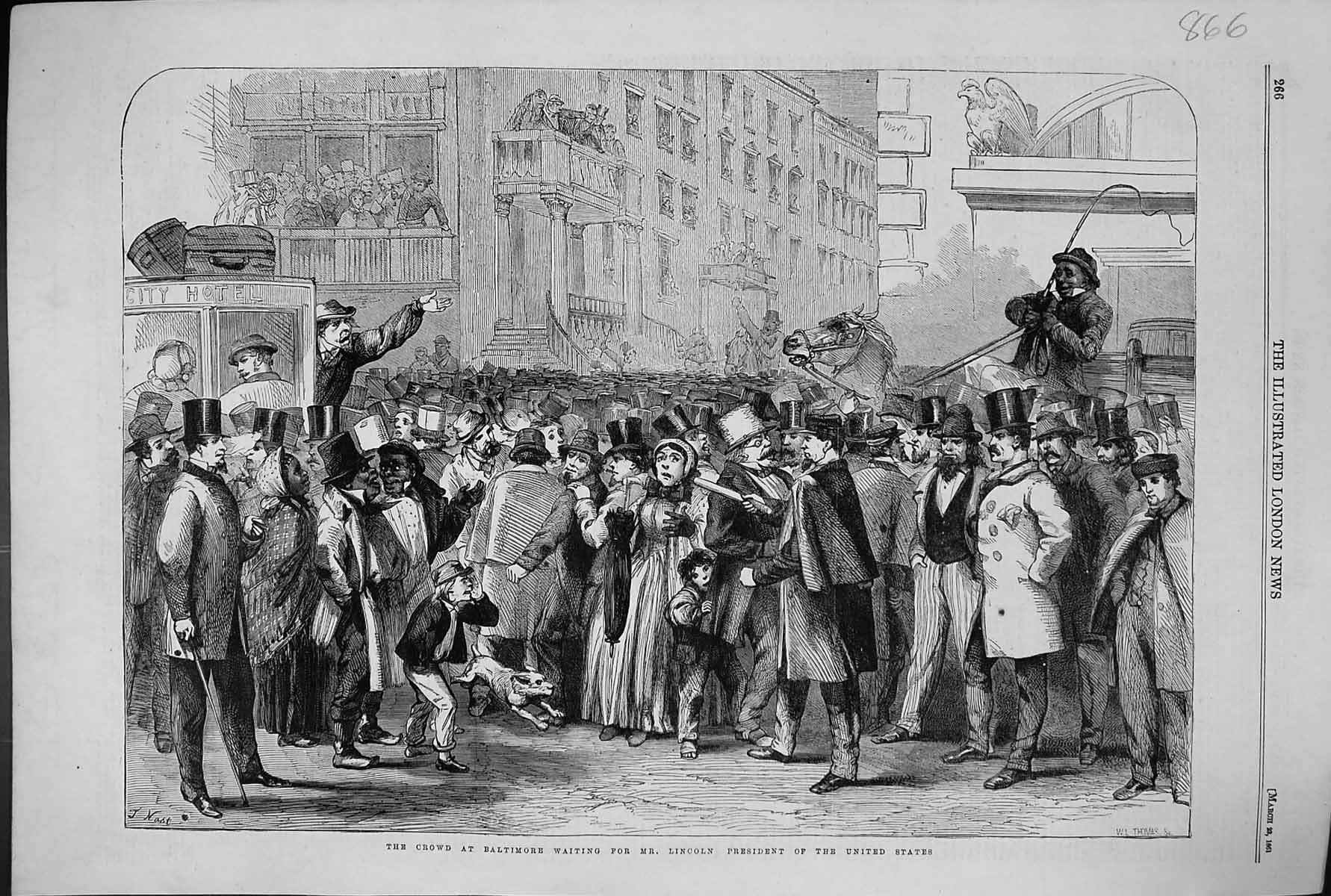 Old 1861 Crowd People Baltimore Waiting Lincoln President United Stat Victorian