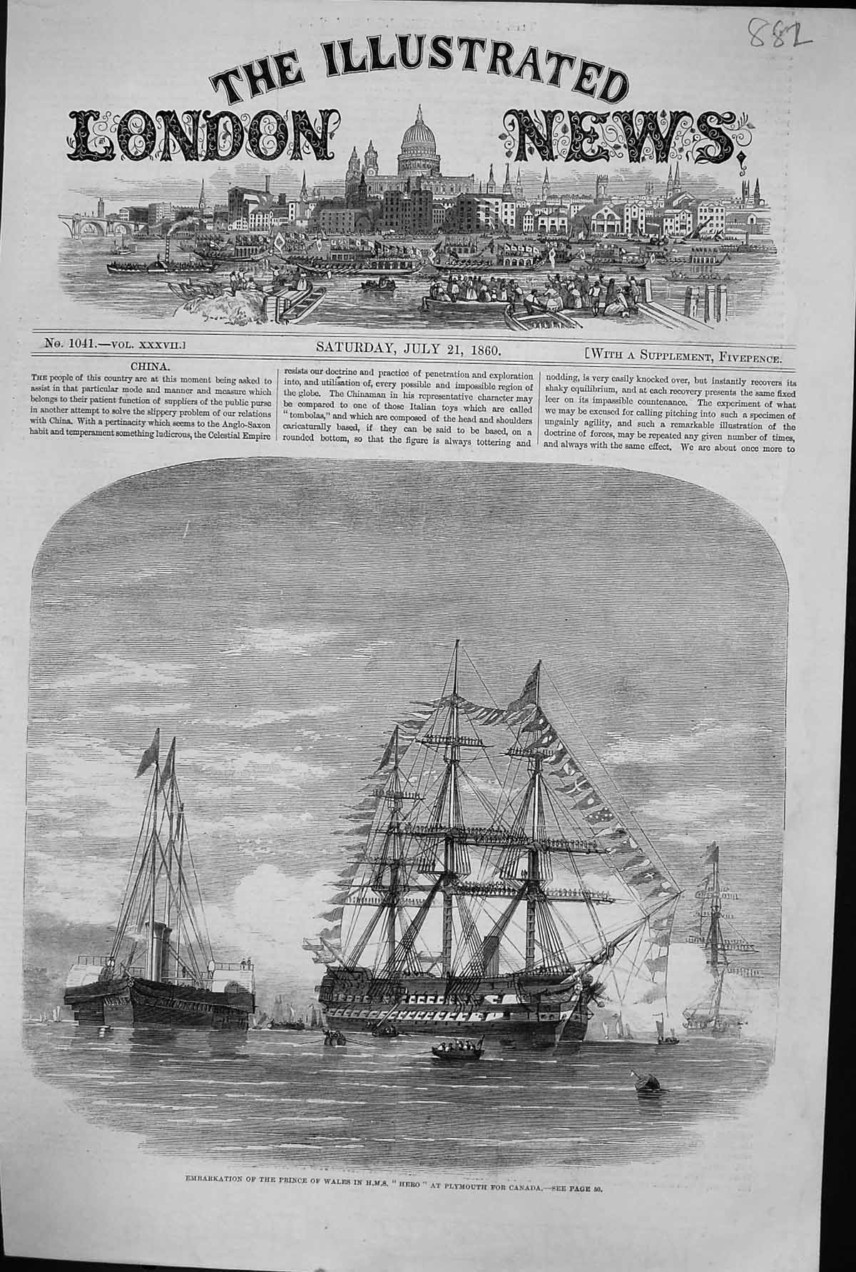 Old 1860 Embarkation Prince Wales H.M.S. Hero War Ship Plymouth Engla Victorian