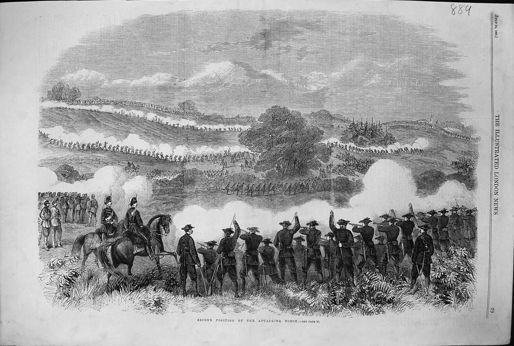 Antique Print 1860 War Scene Second Position Attacking Force Siers Battle 19th