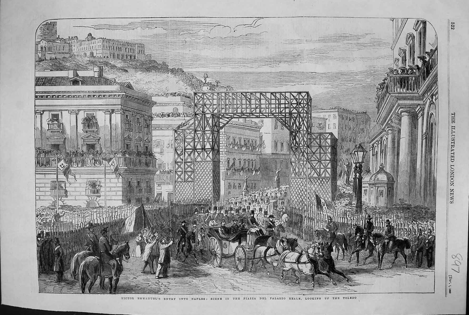 Old 1860 Victor Emmanuel Entry Naples Scene Piazza Reale Toledo Proce Victorian