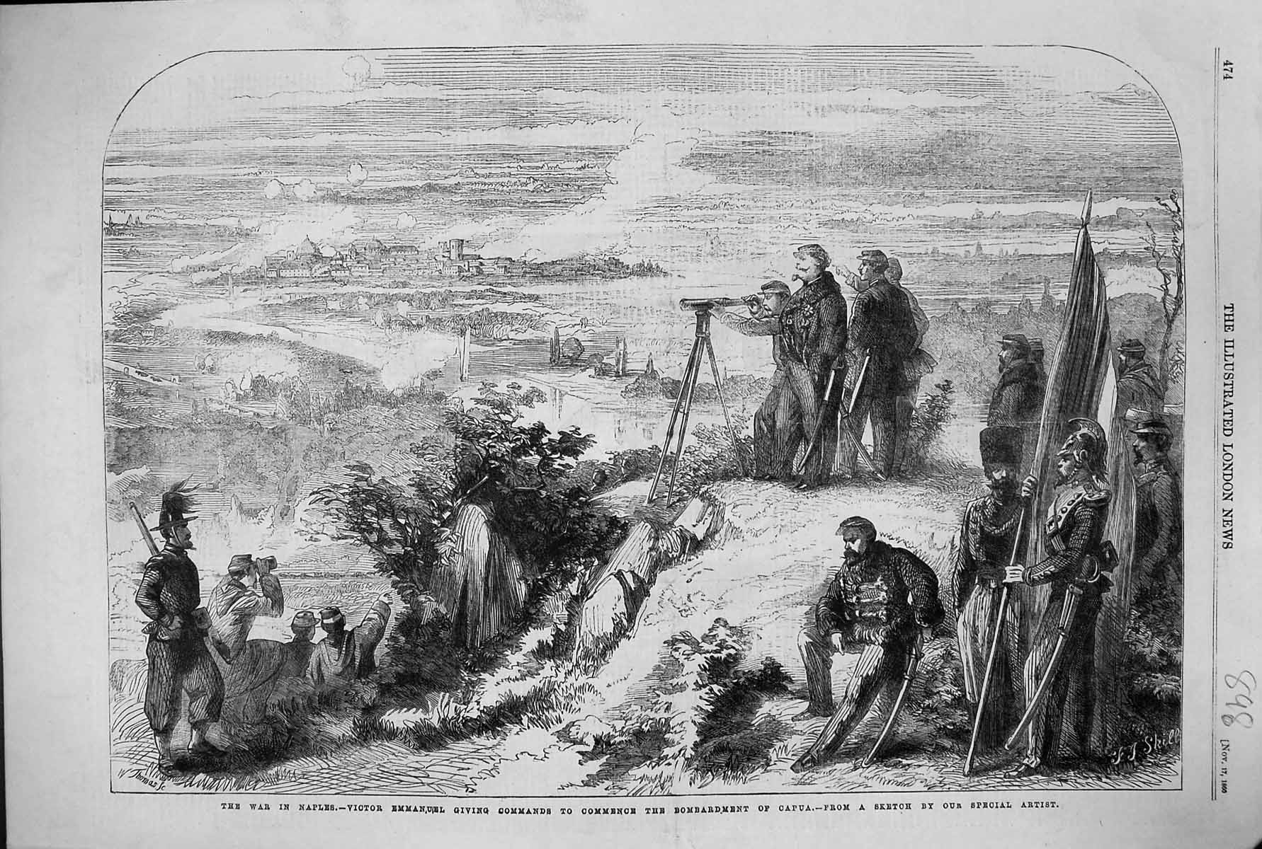 Old Print 1860 War Naples Victor Emmanuel Commence Bombardment Capua Sie 19th