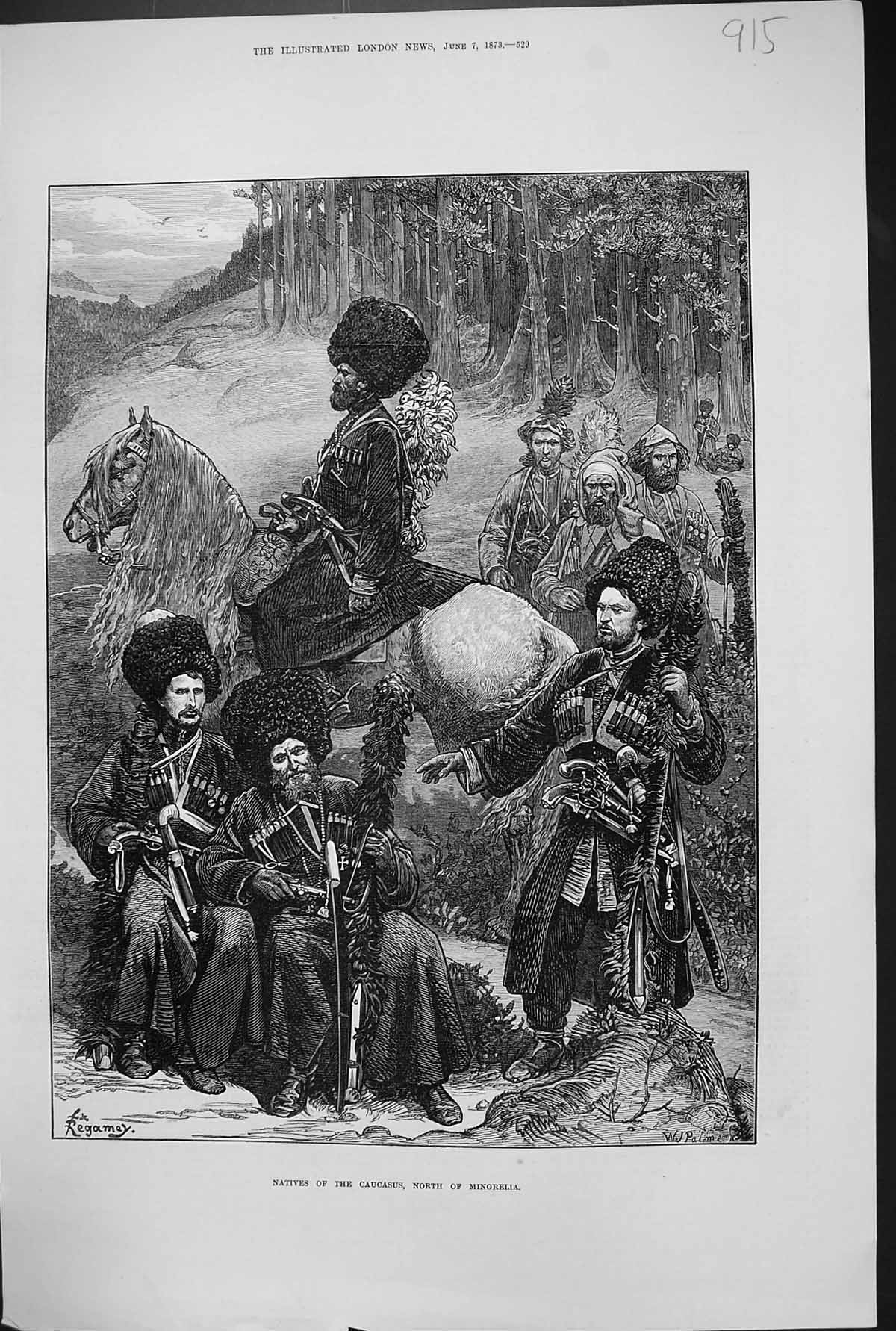 Antique Print 1873 Natives Caucasus Mingrelia Siers Horse Weapons Fine Art 19th