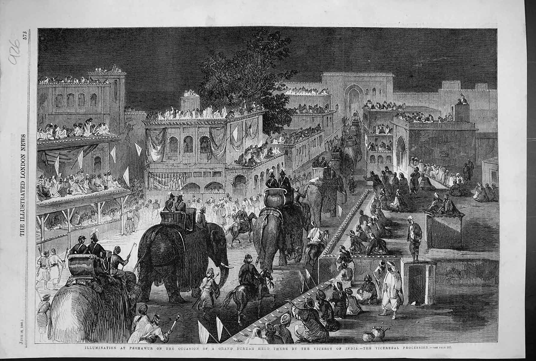 Old 1860 Illumination Peshawur Grand Durbar Viceroy India Viceregal P Victorian
