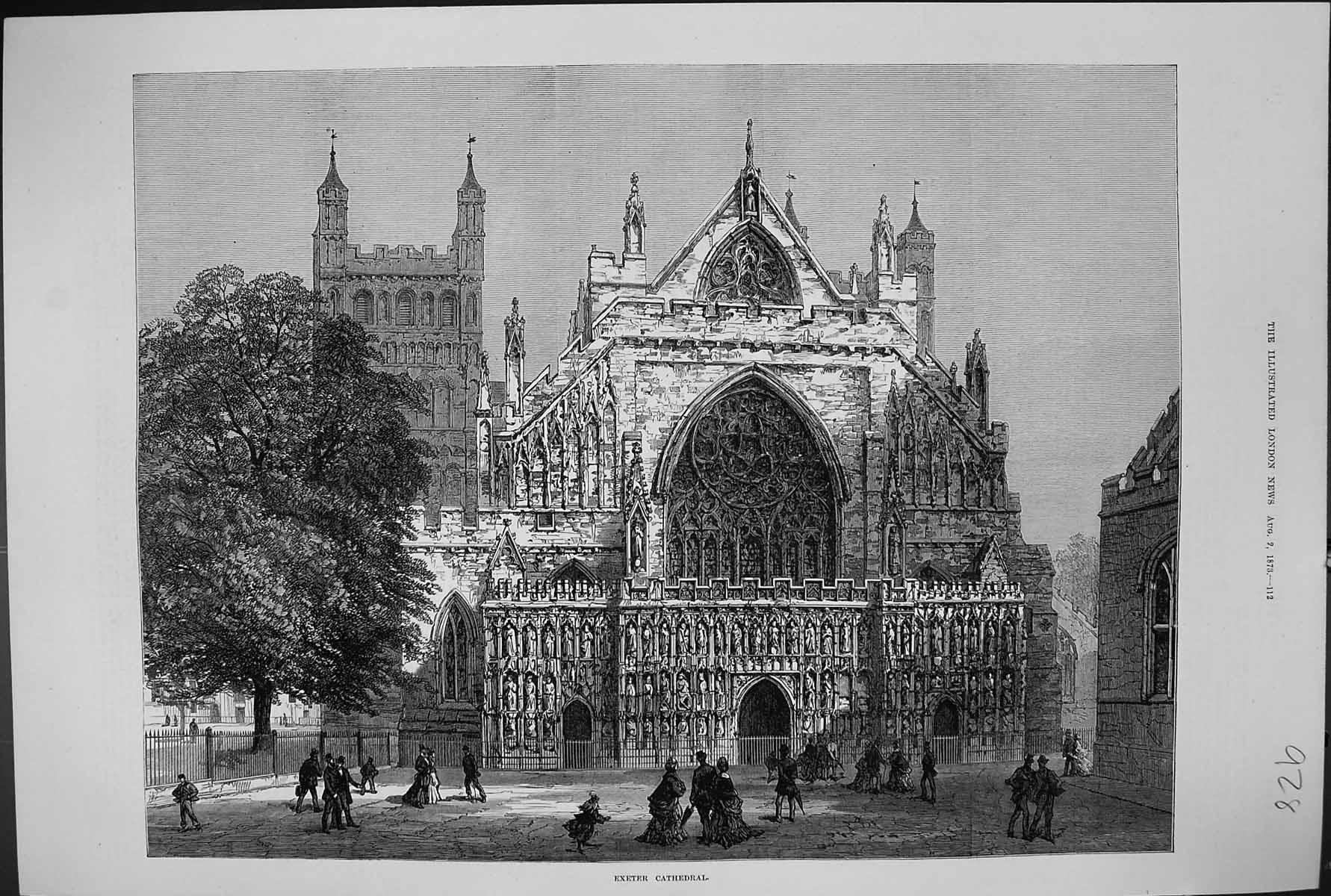 Antique Print 1873 Exterior Exeter Cathedral England Architecture Fine Art 19th