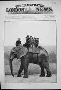 Original Old Antique Print 1882 Children Farewell Ride Jumbo Elephant Victorian