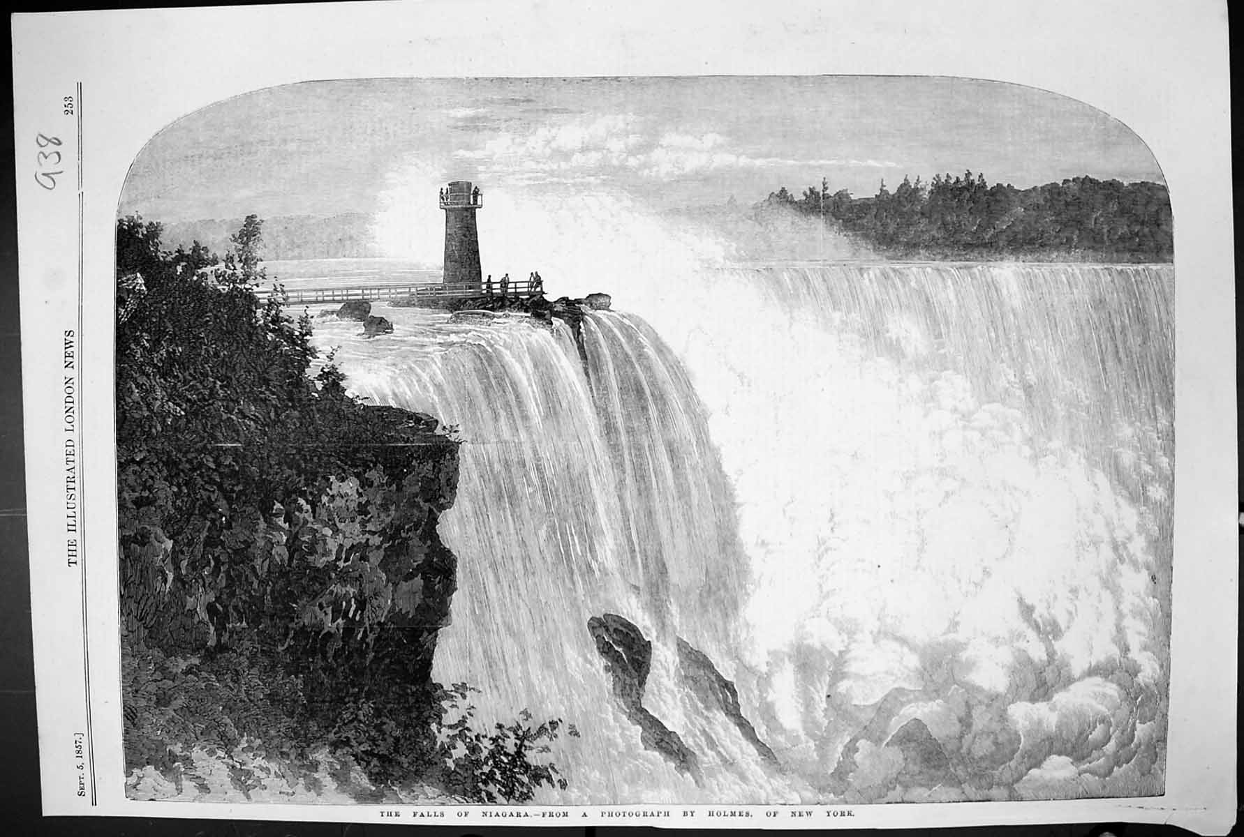 Original Old Antique Print 1857 Fall Niagara River Canada Holmes New York 19th