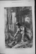 Antique Old Print 1874 White Lady Herriard Knoll Crying Child Woods Proctor
