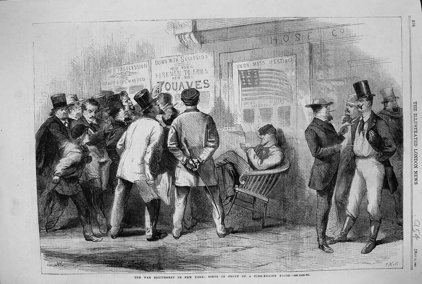 Old 1861 War Excitement New York Scene Fire-Engine House News America Victorian