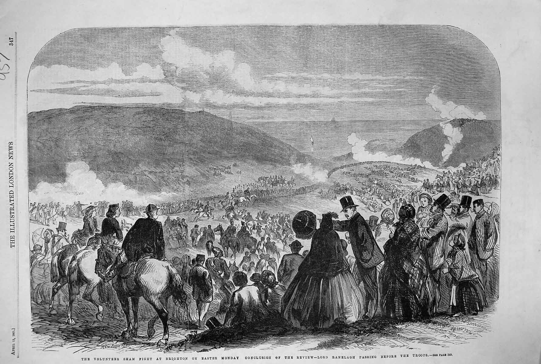 Old 1861 Volunteer Sham Fight Brighton Easter Monday Lord Ranelagh Tr Victorian