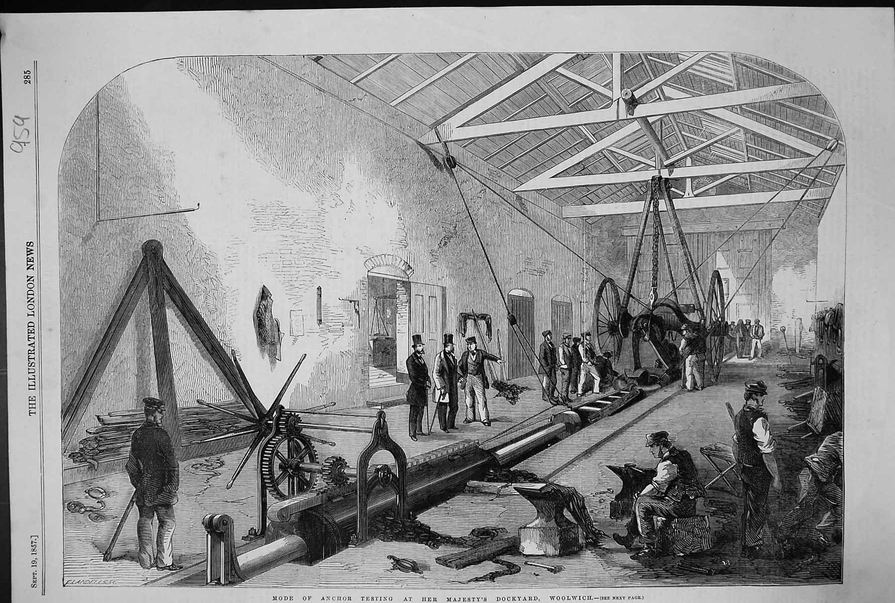 Old Print 1857 Mode Anchor Testing Majesty'S Dockyard Woolwich Machinery 19th