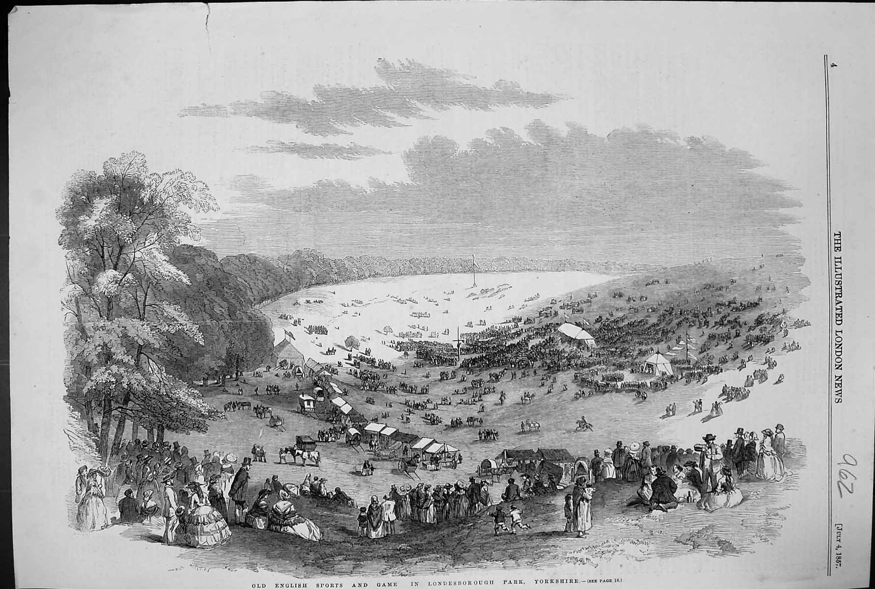 Antique Print 1857 English Sports Games Londesborough Park Yorkshire Englan