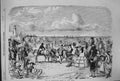 Old 1857 View Scarborough Beach Sea Scene Horses Carriage Lighthouse Victorian