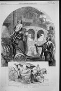 Old Print 1857 Transport Going Out Shopping Morning Drive Horses Carriage 19th