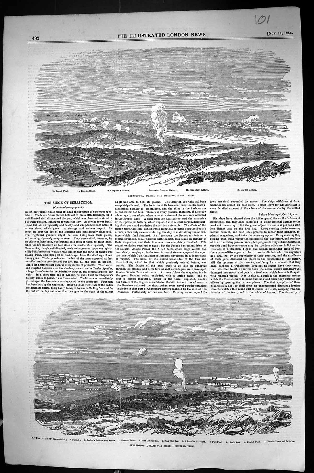 Old 1854 Sebastopol Siege French Ships War Lancaster Chapman Fort Pau Victorian