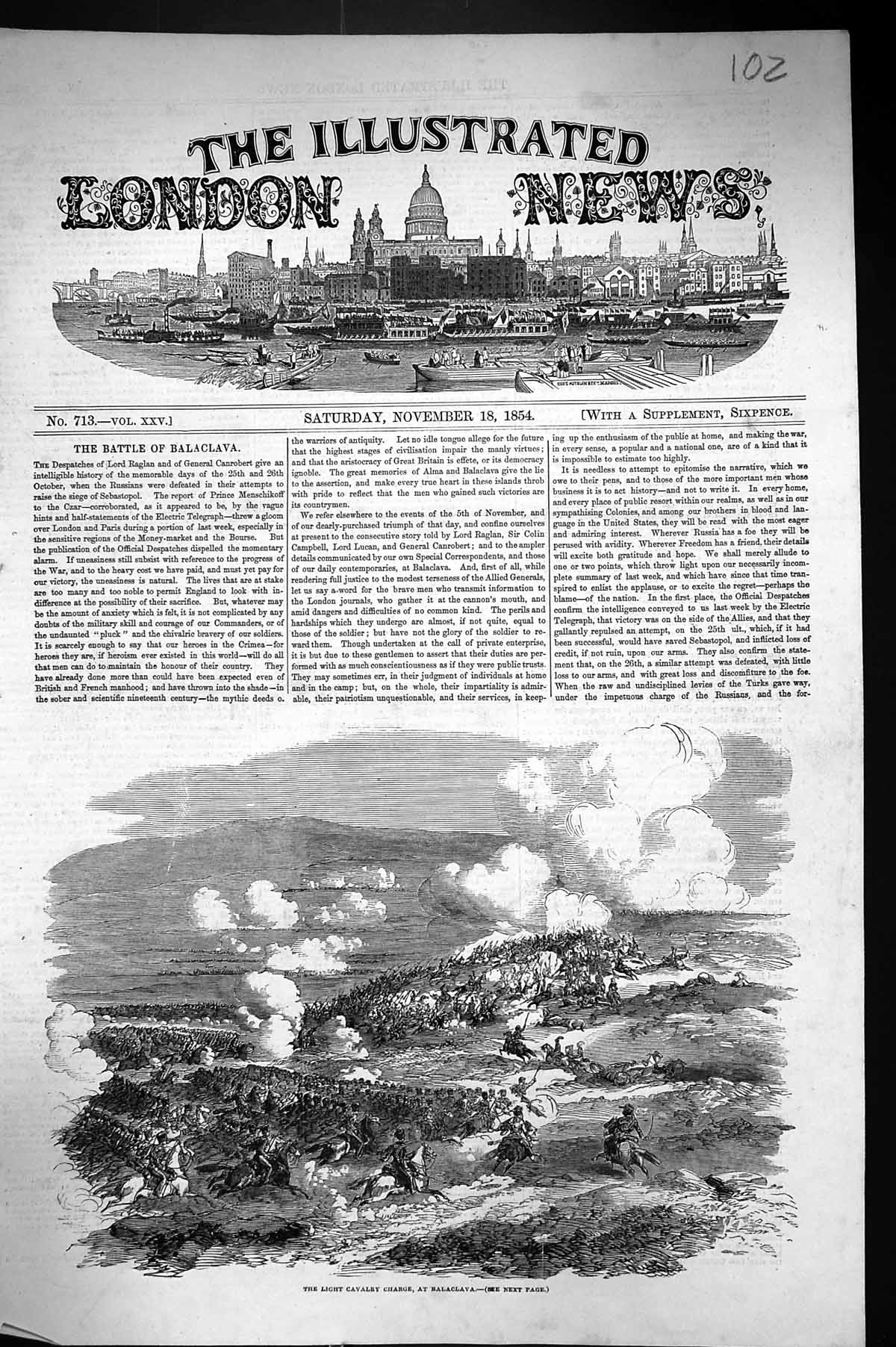 Antique Print 1854 War Siers Light Cavalry Charge Balaclava Battle Horses 19th