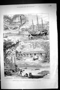 Old 1879 America Isthmus Canal Beach Panama Barbacoas Bridge Lake Man Victorian