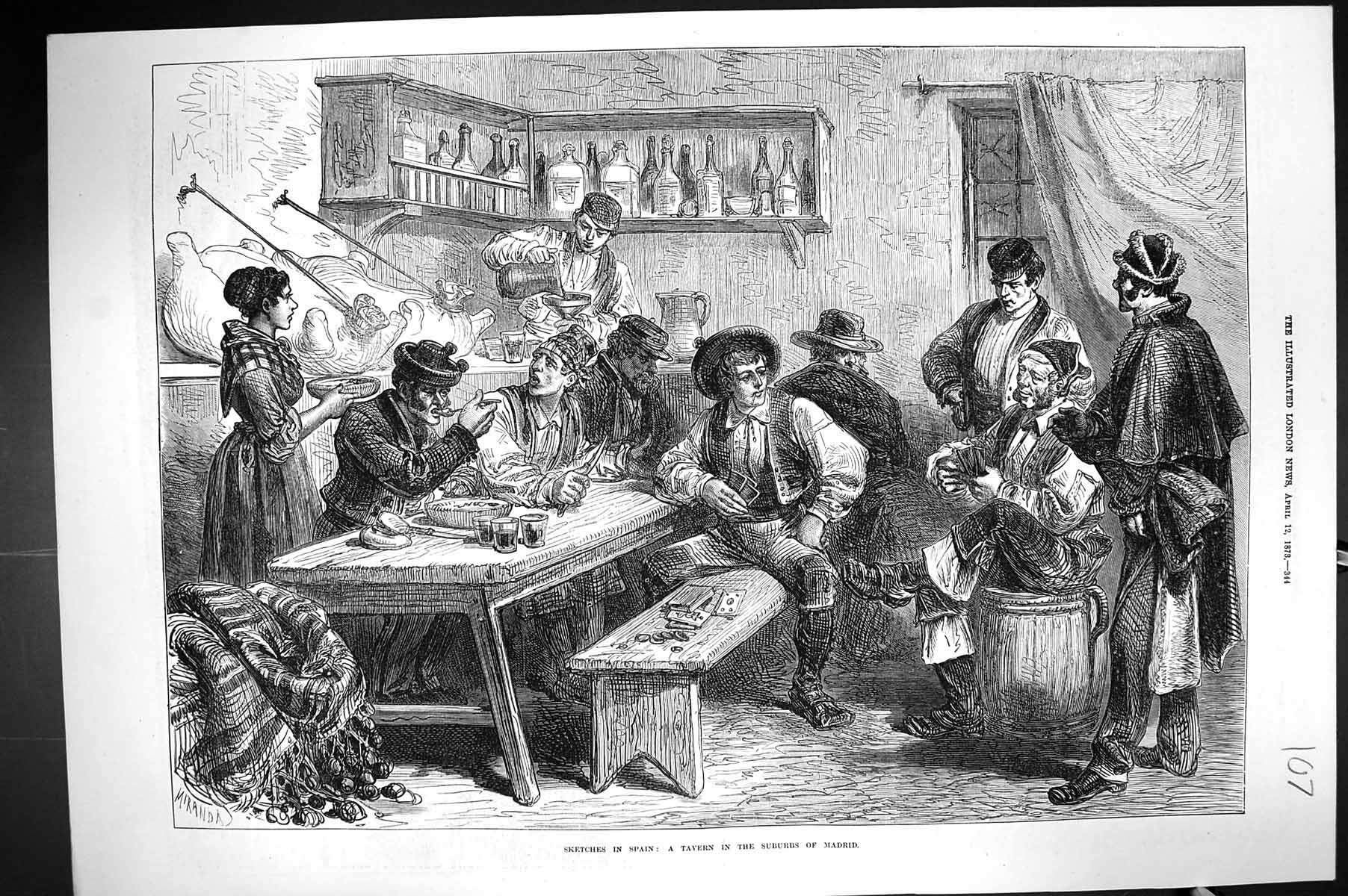 Old 1873 Scene Spain Tavern Suburbs Madrid Public House Playing Card Victorian