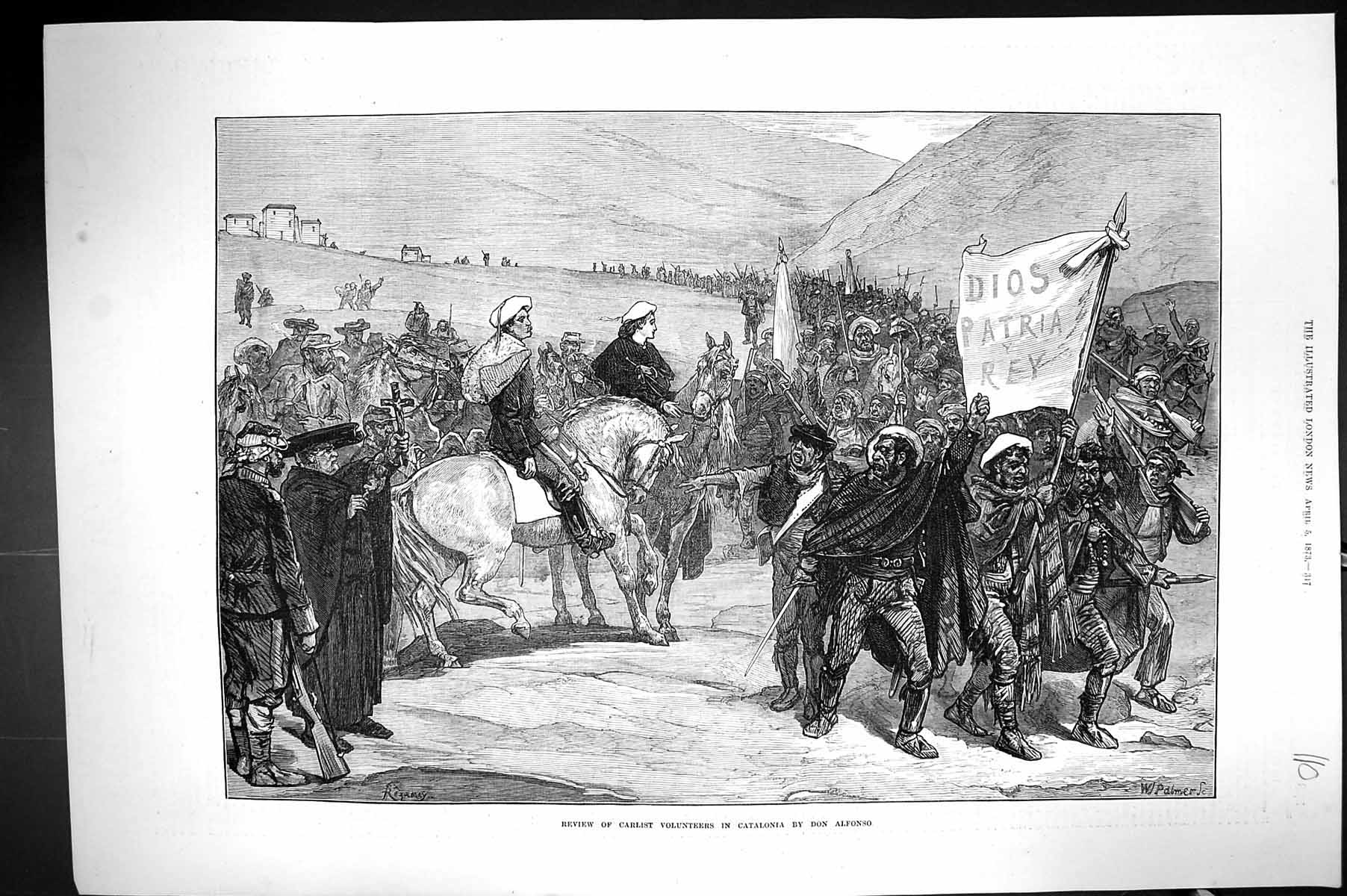 Old 1873 Review Carlist Volunteers Catalonia Demonstration Don Alfons Victorian