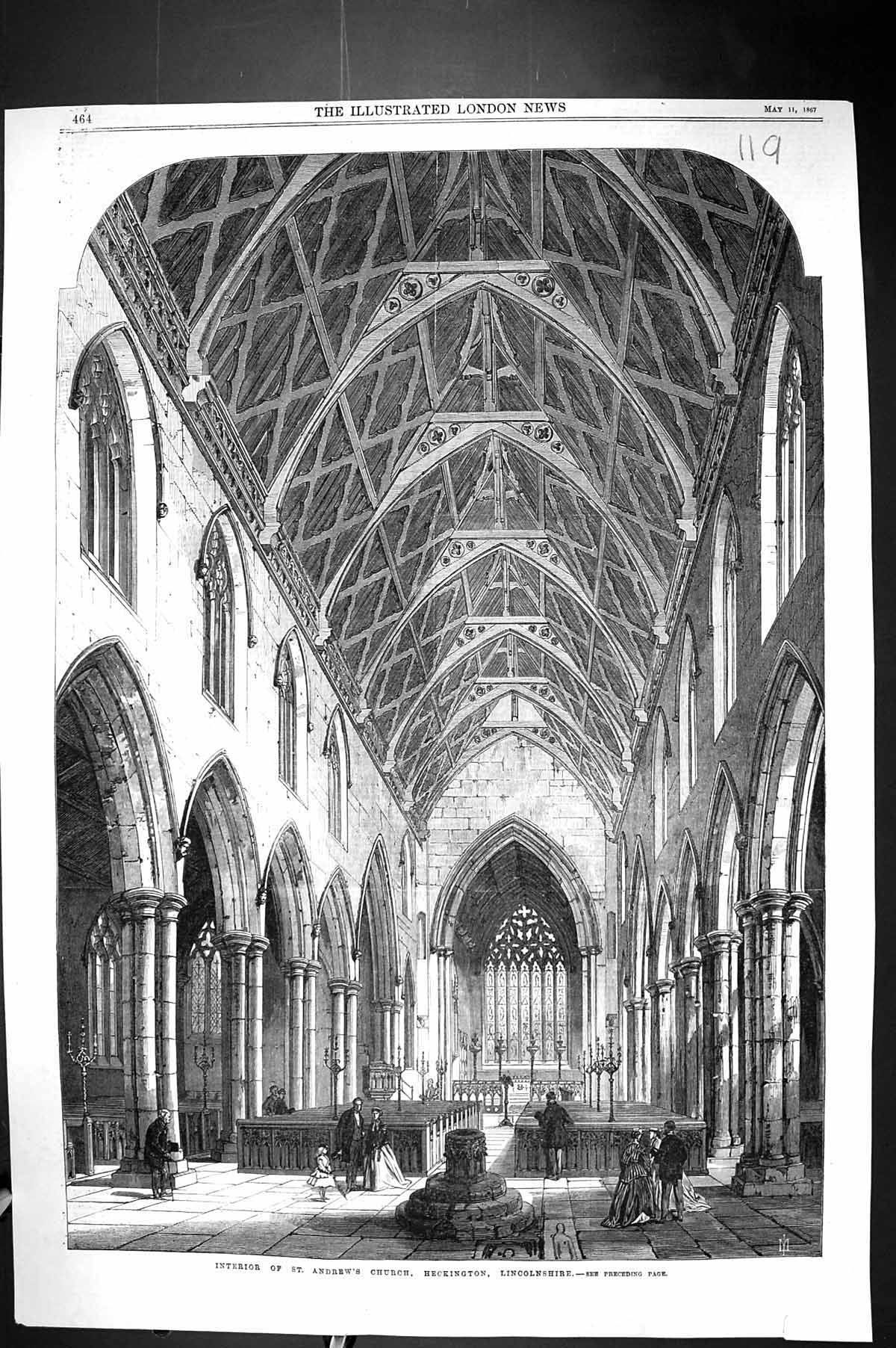 Old 1867 Interior St. Andrew'S Chruch Heckington Lincolnshire Archite Victorian