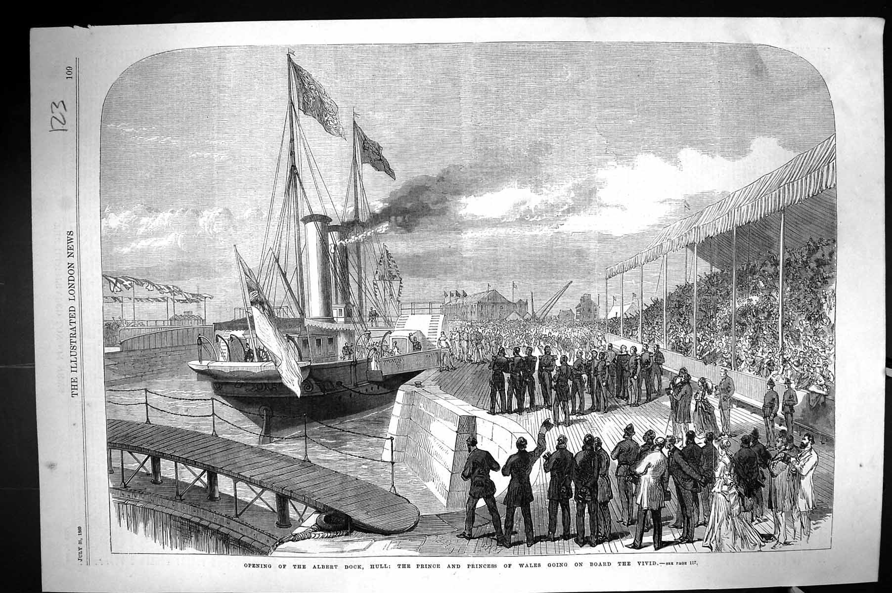 Old 1869 Scene Opening Albert Dock Hull Prince Princess Wales Vivid S Victorian