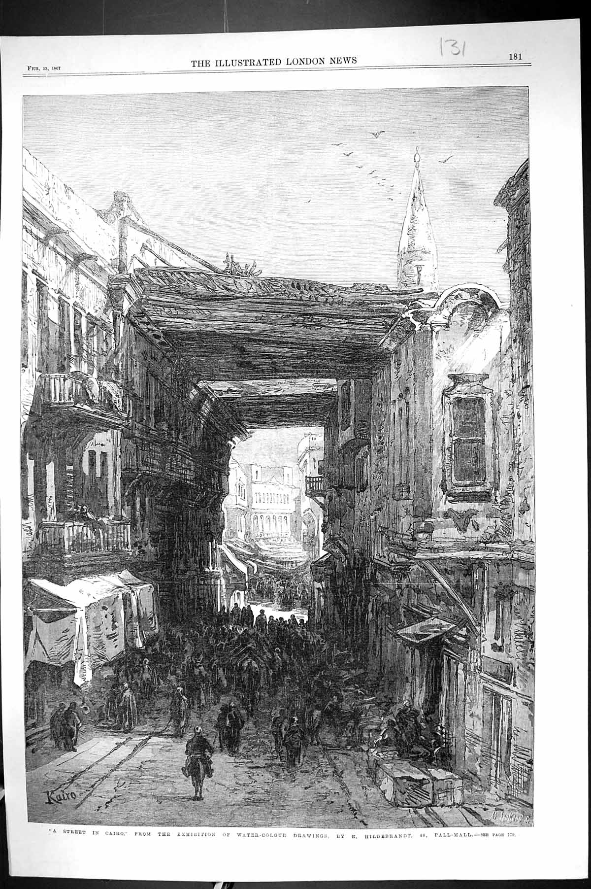 Old 1867 Street Scene Cairo Egypt Art Exhibition Hilldebrandt Pall Ma Victorian