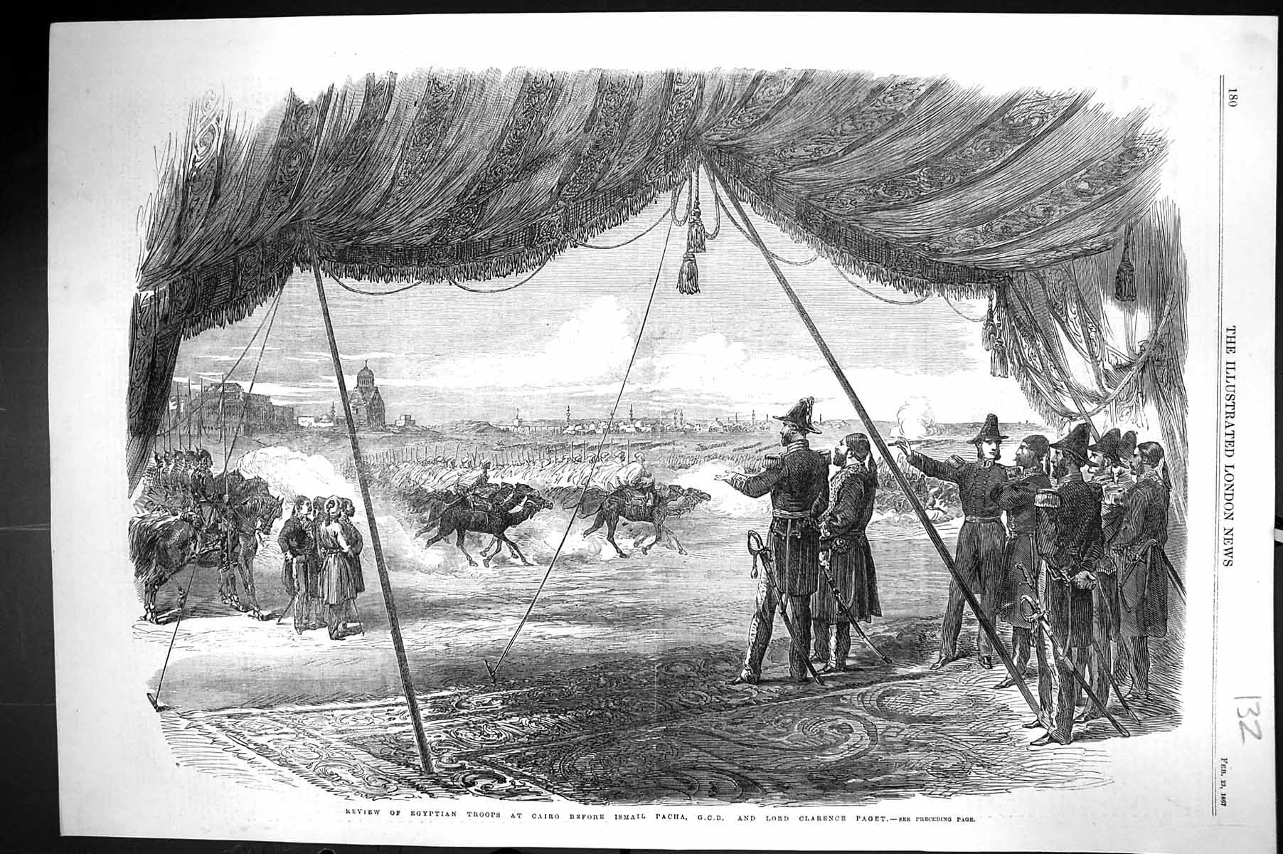 Old 1867 Review Egyptian Troops Cairo Egypt Ismail Pacha Lord Clarenc Victorian