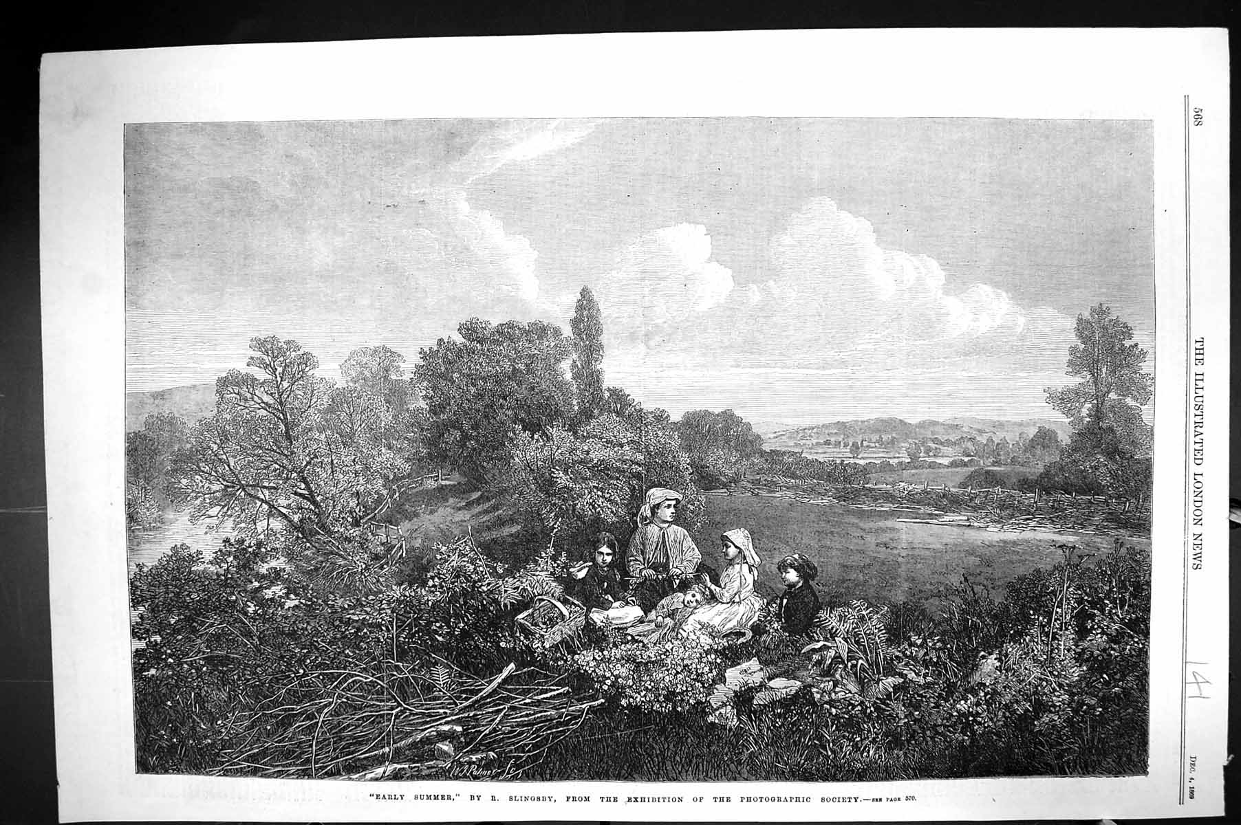 Antique Old Print 1869 Early Summer Scene Family Picnic Countryside Slingsby