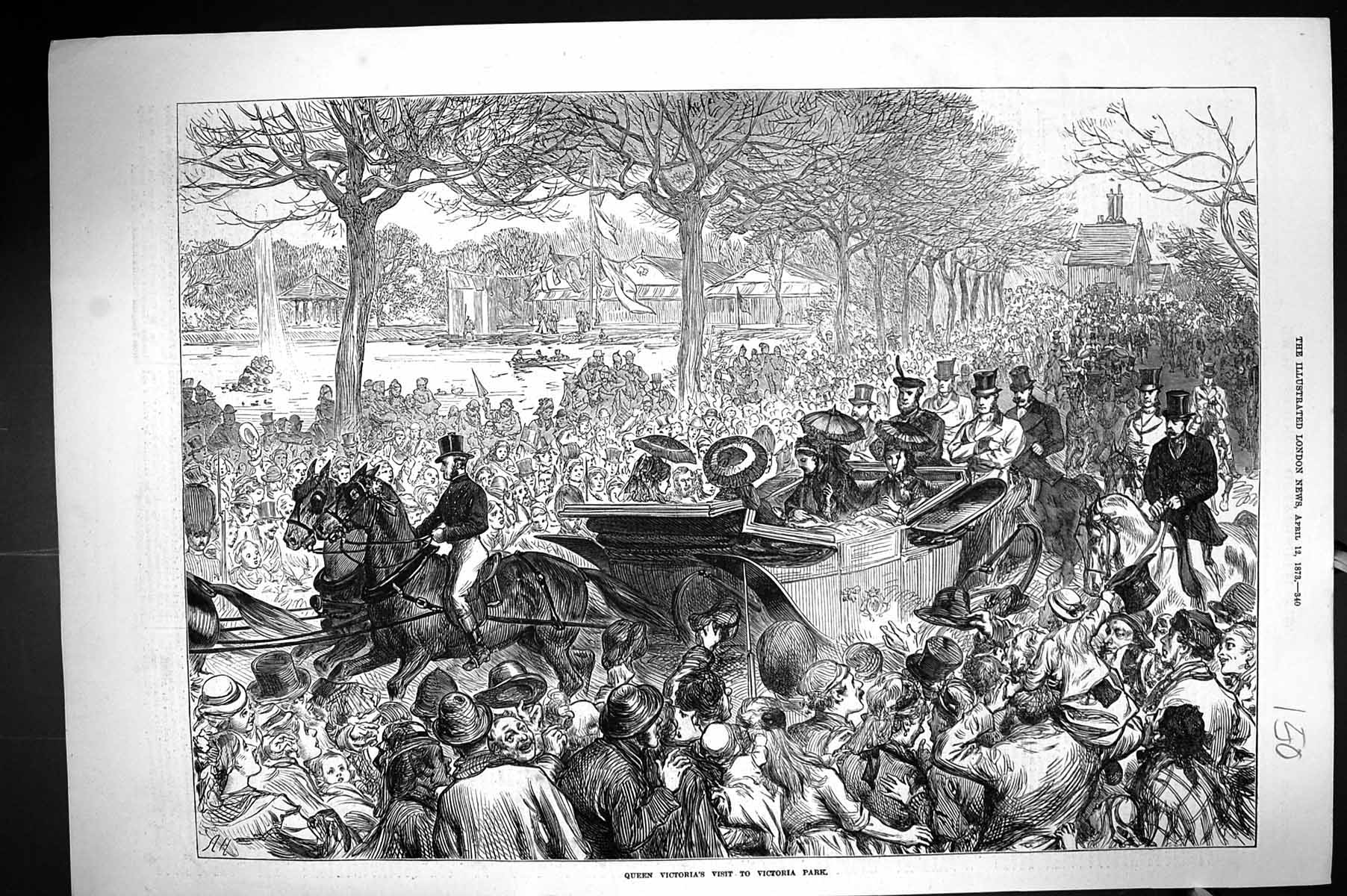 Old Antique Print 1873 Scene Queen Victoria Visit Park London Procession 19th