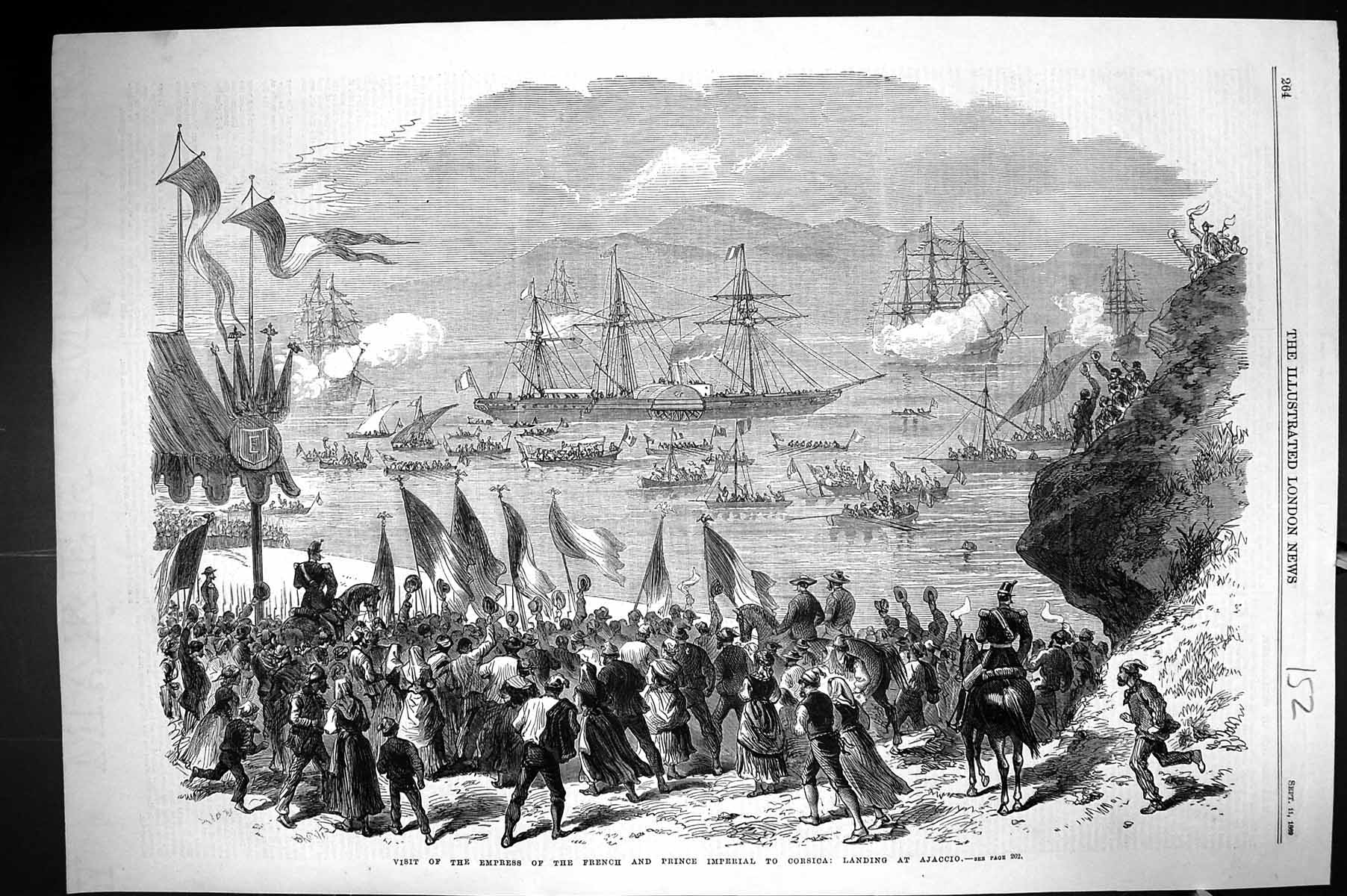 Old 1869 Visit Empress French Prince Imperial Corsica Ships Landing A Victorian
