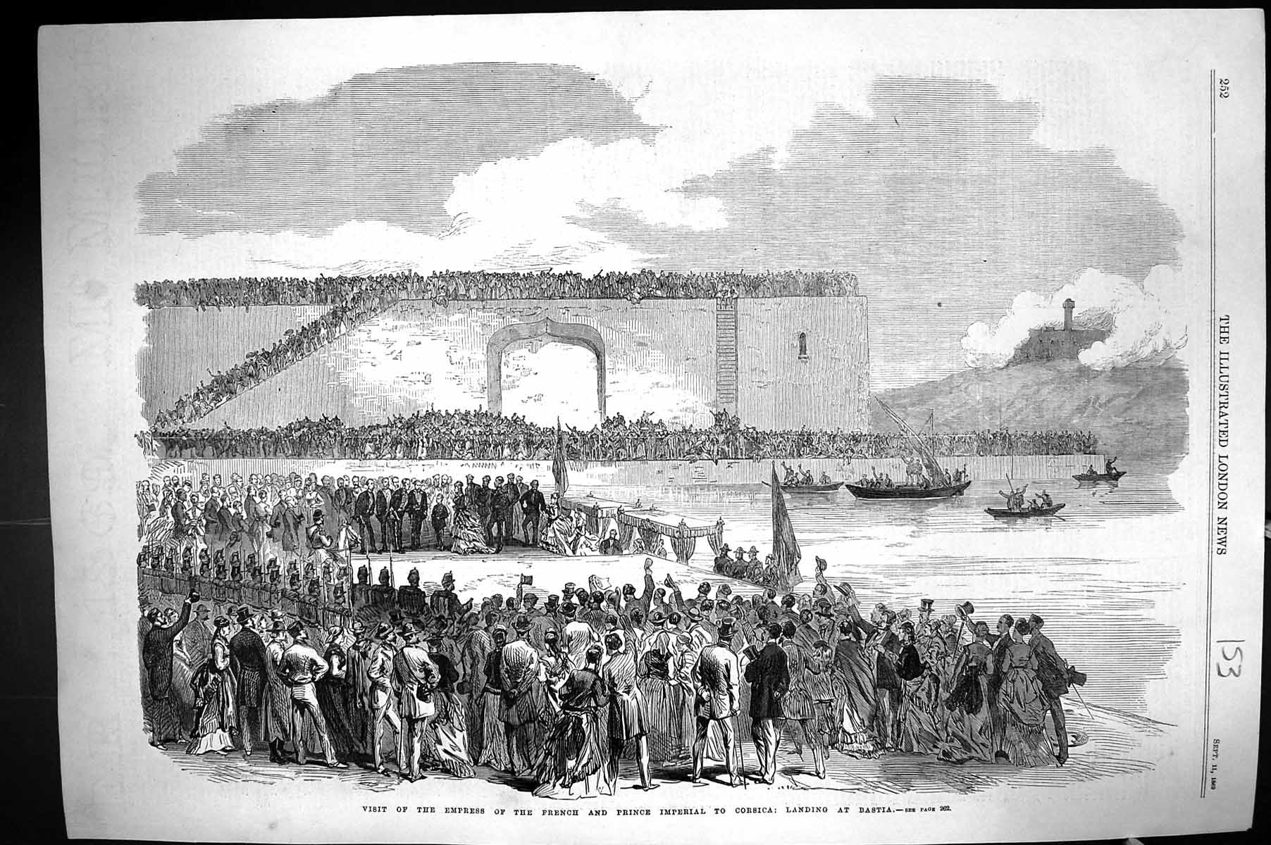 Old 1869 Visit Empress French Prince Imperial Corsica Ships Landing B Victorian