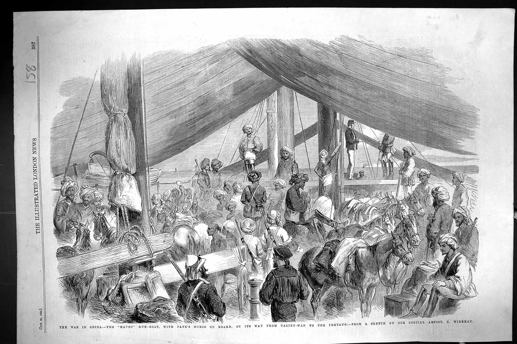 Old 1860 War China Havoc Gun Boat Ship Fane Horse Talien-Wan Pehtang Victorian