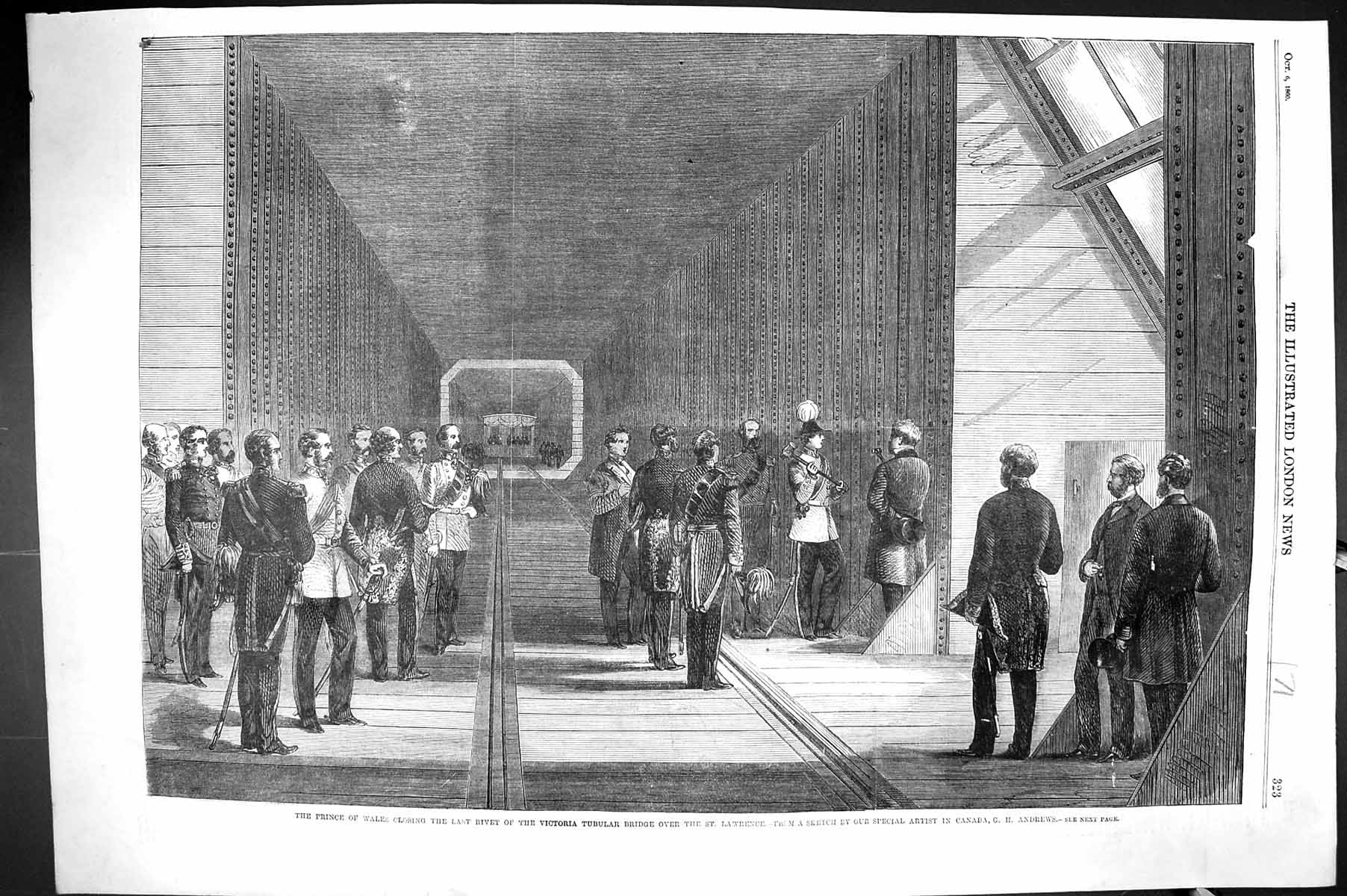 Old 1860 Prince Wales Closing Last Rivet Victoria Tubular Bridge St. Victorian