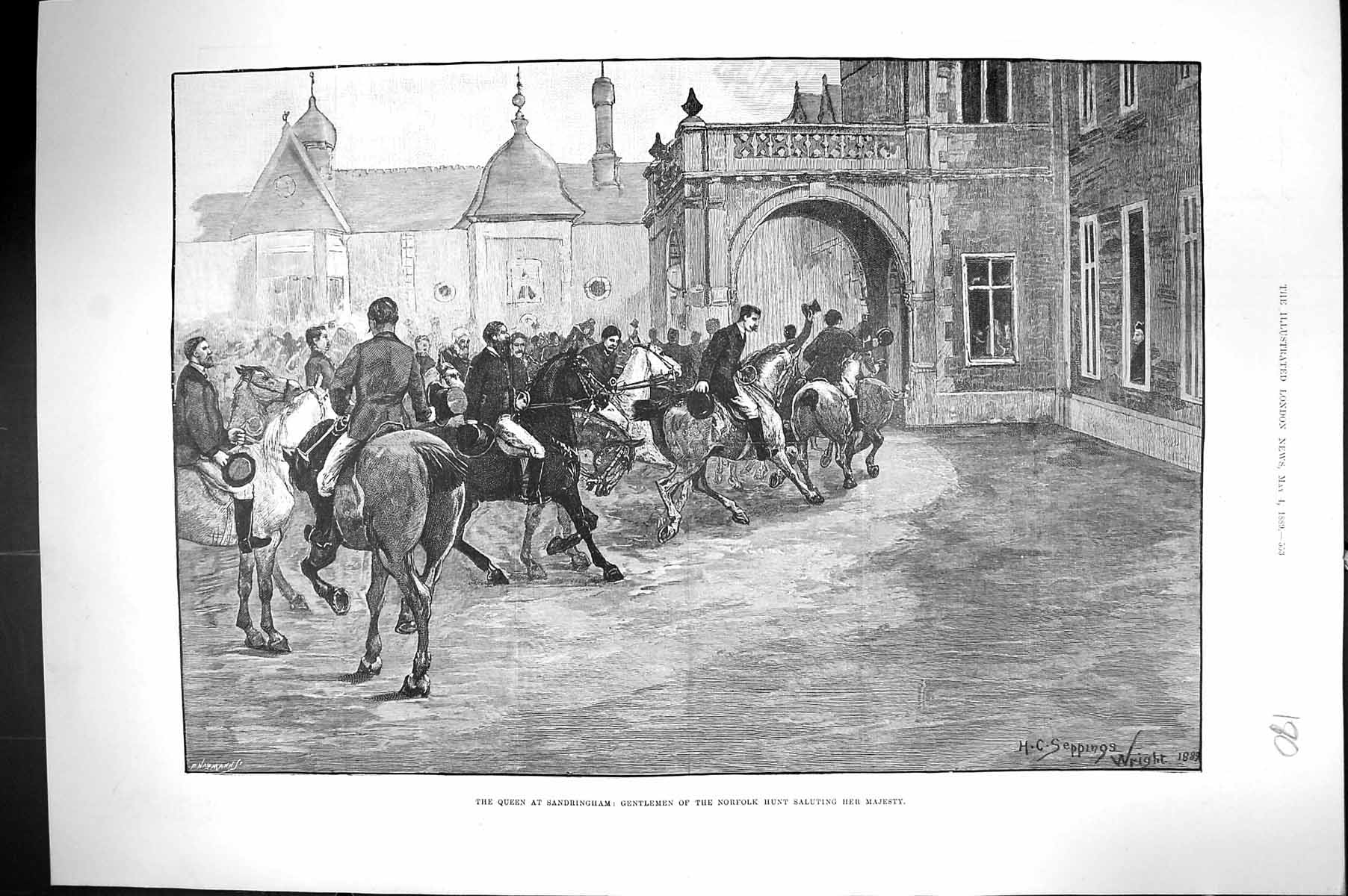 Antique Print 1889 Queen Sandringham Gentlemen Norfolk Hunt Saluting Wright
