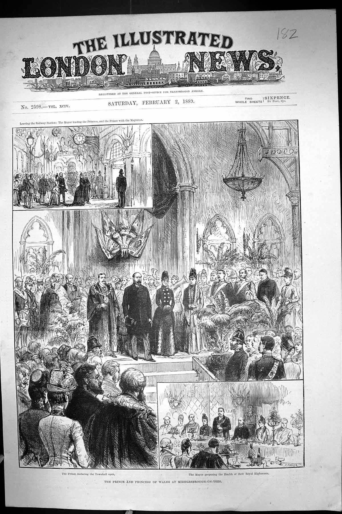 Old 1889 Prince Princess Wales Middlesborough-On-Tees Mayor Townhall Victorian
