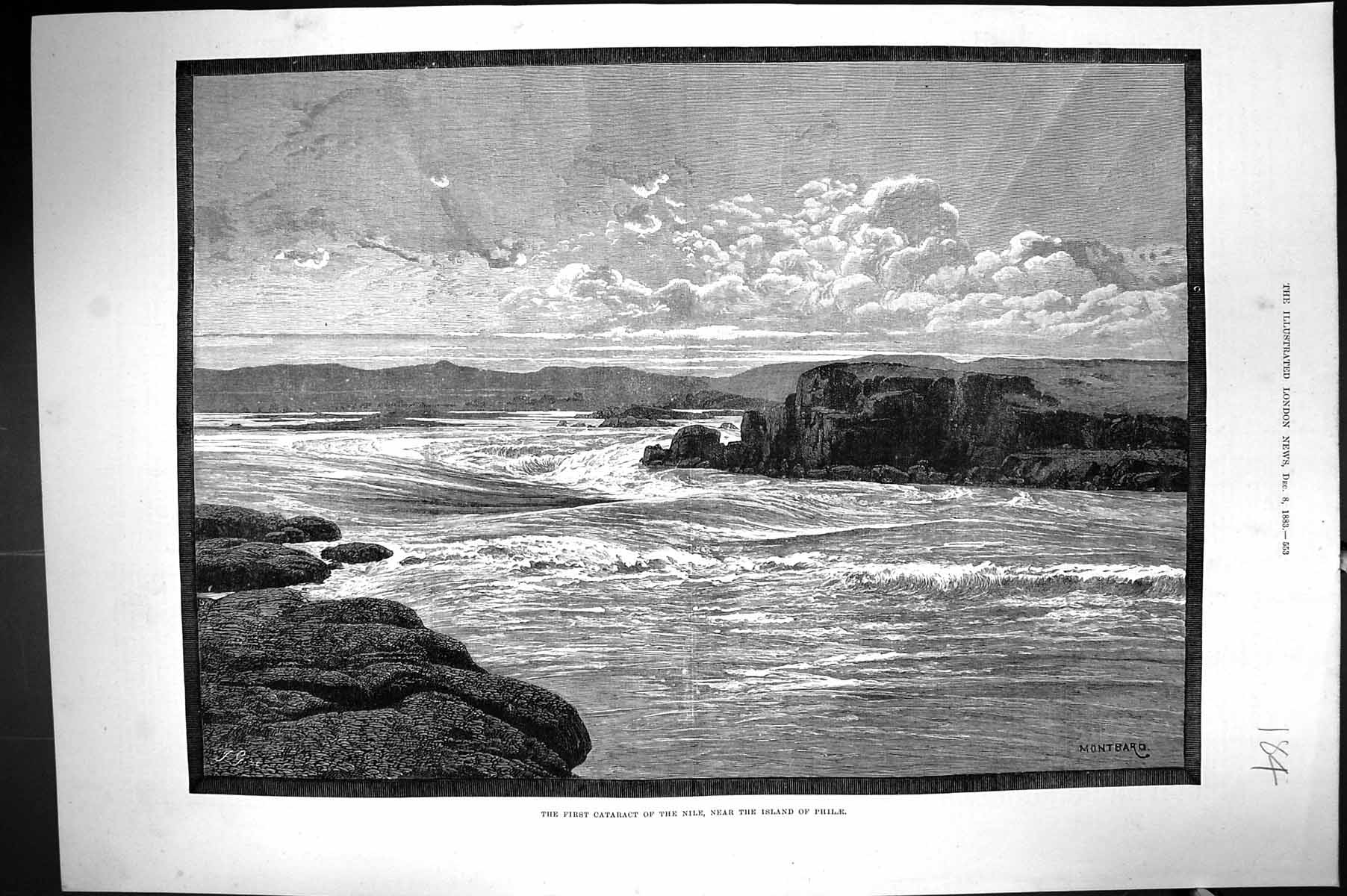 Antique Old Print 1883 First Cataract River Nile Island Philae Egypt Montbard